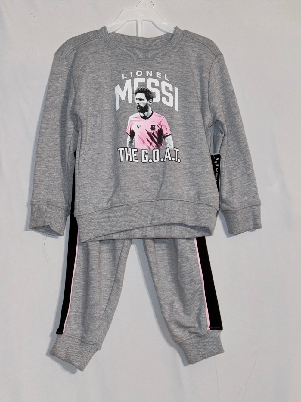 NWT Lionel Messi Kids Gray and Pink Crewneck & Jogger Set Size 3T